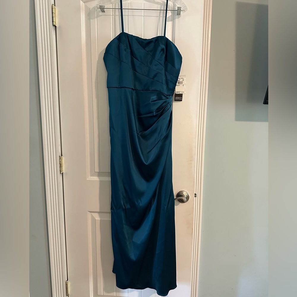 NWT Adrianna Papell Floor-length Teal Satin Evening Gown